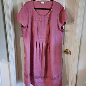 J Jill Love Linen Dress Pink Cap-Sleeve Pintucked Shift Dress Plus 3X
